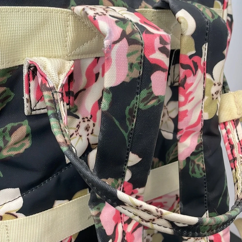 Floral Convertible Backpack Tote - Black with Pink Roses